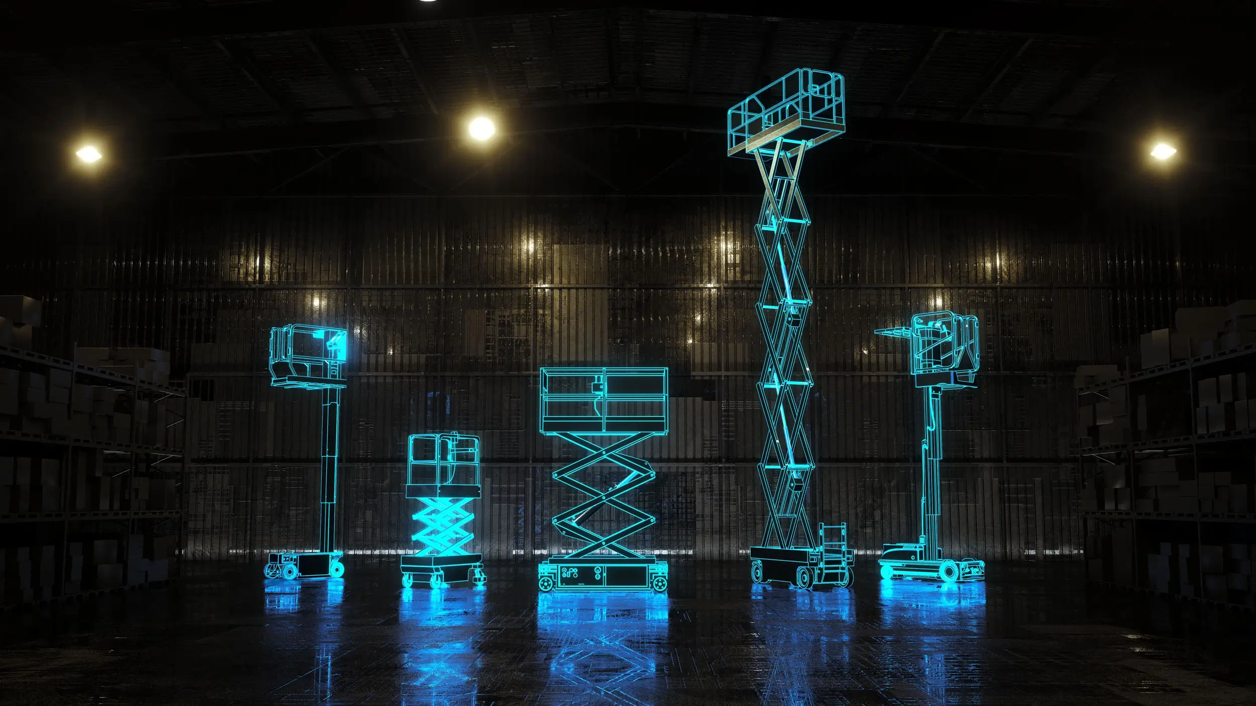 Scenario futuristico 3D di macchine industriali